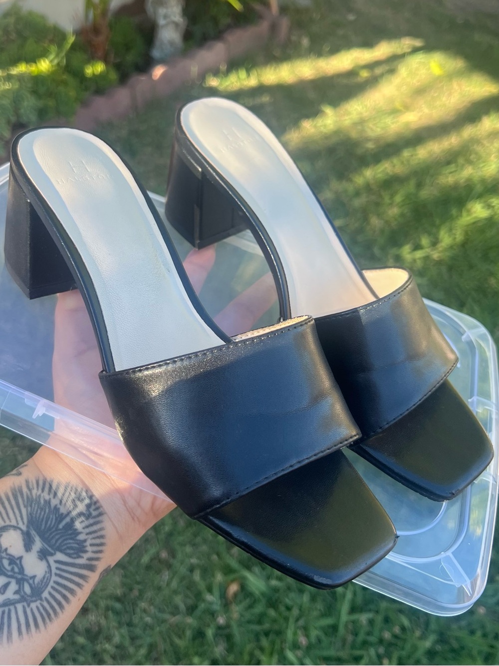 H by Halston Arabia Black Block Heel Sandals